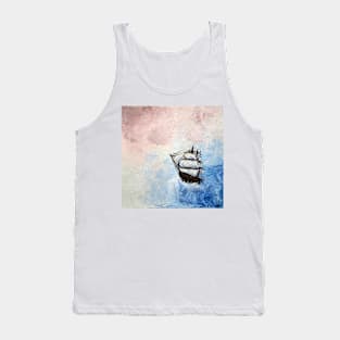 Ship in the Clouds Mystery Borders Sea Ocean Waves Imagination Tank Top